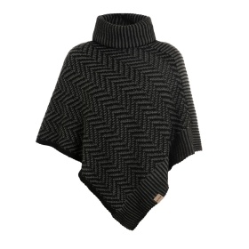 Amber Gebreide Poncho Zwart/Antraciet